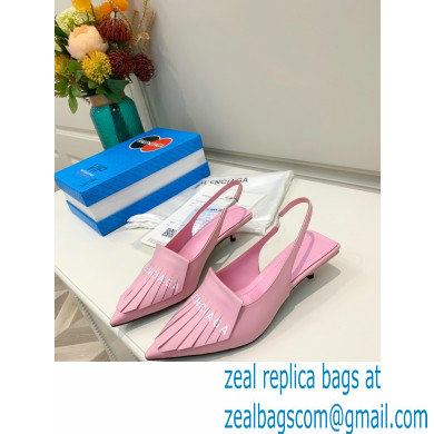 Balenciaga Heel 3cm Logo Fringe Knife Leather Slingbacks Pink 2021 - Click Image to Close