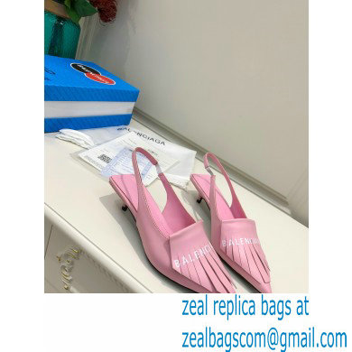 Balenciaga Heel 3cm Logo Fringe Knife Leather Slingbacks Pink 2021