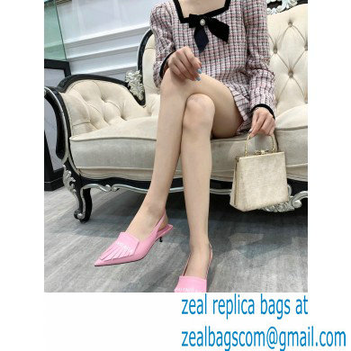 Balenciaga Heel 3cm Logo Fringe Knife Leather Slingbacks Pink 2021 - Click Image to Close