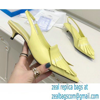 Balenciaga Heel 3cm Logo Fringe Knife Leather Slingbacks Yellow 2021 - Click Image to Close
