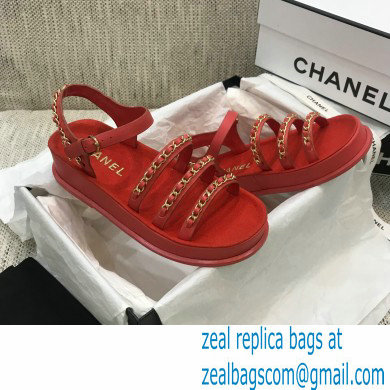 Chanel Chain Calfskin Sandals G37140 Red 2021