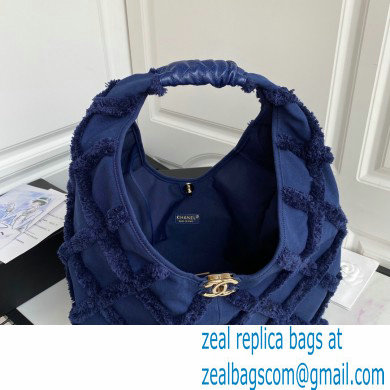 Chanel Cotton Canvas and Calfskin Large Hobo Bag AS2292 Navy Blue 2021