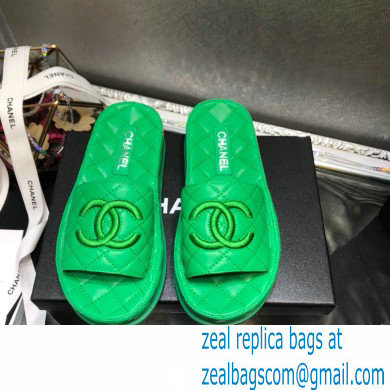 Chanel Heel 5cm CC Logo Quilting Lambskin Mules G36901 Green 2021