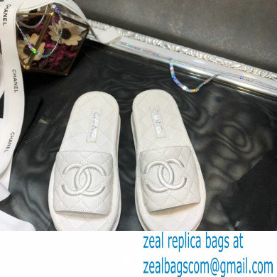 Chanel Heel 5cm CC Logo Quilting Lambskin Mules G36901 White 2021