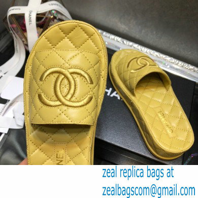 Chanel Heel 5cm CC Logo Quilting Lambskin Mules G36901 Yellow 2021