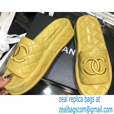 Chanel Heel 5cm CC Logo Quilting Lambskin Mules G36901 Yellow 2021