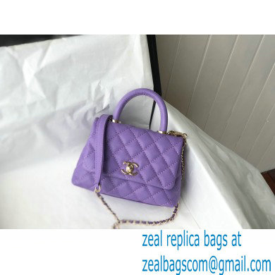 Chanel coco handle Mini Flap Bag in caviar leather purple with gold hardware 2021