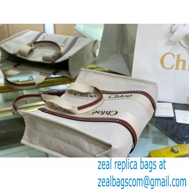Chloe Large Woody Tote Bag White/Brown in Cotton Canvas and Shiny Calfskin 2021