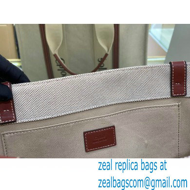 Chloe Large Woody Tote Bag White/Brown in Cotton Canvas and Shiny Calfskin 2021