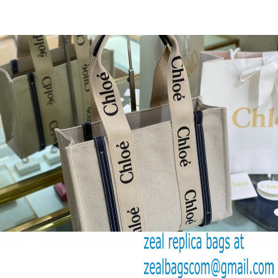 Chloe Medium Woody Tote Bag White/Full Blue in Cotton Canvas and Shiny Calfskin 2021 - Click Image to Close