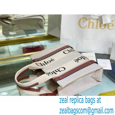Chloe Small Woody Tote Bag White/Brown in Cotton Canvas and Shiny Calfskin 2021