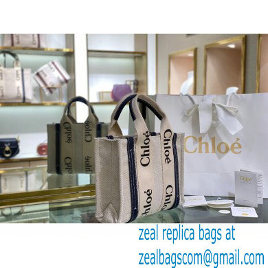 Chloe Small Woody Tote Bag White/Full Blue in Cotton Canvas and Shiny Calfskin 2021 - Click Image to Close