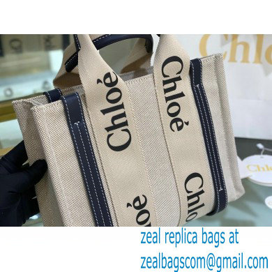 Chloe Small Woody Tote Bag White/Full Blue in Cotton Canvas and Shiny Calfskin 2021