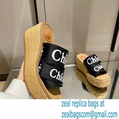 Chloe Woody Wedge Mule in Canvas Black 2021 - Click Image to Close