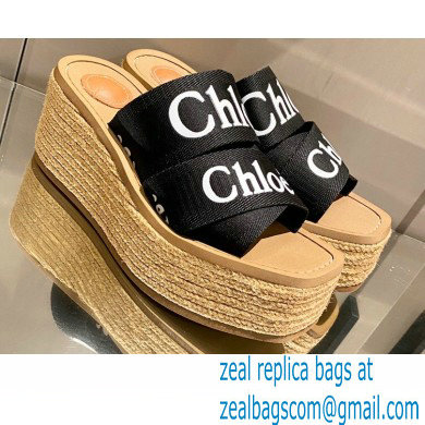 Chloe Woody Wedge Mule in Canvas Black 2021 - Click Image to Close