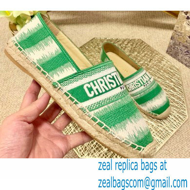 Dior Granville Espadrilles In D-Stripes Embroidered Cotton Green 2021 - Click Image to Close