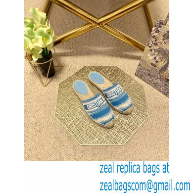 Dior Granville Espadrilles Mules In D-Stripes Embroidered Cotton Blue 2021 - Click Image to Close