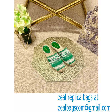 Dior Granville Espadrilles Mules In D-Stripes Embroidered Cotton Green 2021