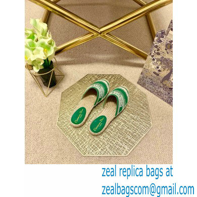 Dior Granville Espadrilles Mules In D-Stripes Embroidered Cotton Green 2021 - Click Image to Close