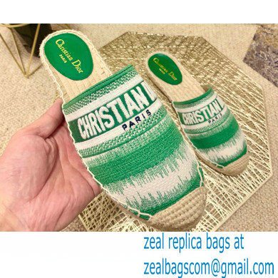 Dior Granville Espadrilles Mules In D-Stripes Embroidered Cotton Green 2021 - Click Image to Close