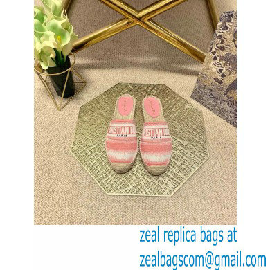 Dior Granville Espadrilles Mules In D-Stripes Embroidered Cotton Pink 2021