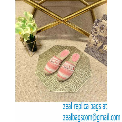 Dior Granville Espadrilles Mules In D-Stripes Embroidered Cotton Pink 2021 - Click Image to Close