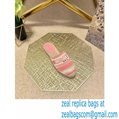 Dior Granville Espadrilles Mules In D-Stripes Embroidered Cotton Pink 2021