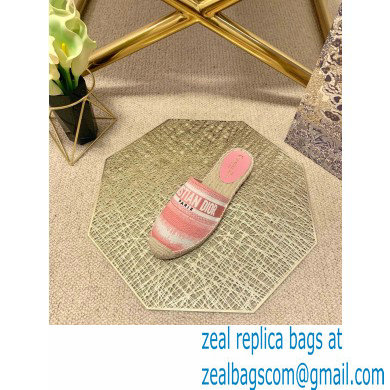 Dior Granville Espadrilles Mules In D-Stripes Embroidered Cotton Pink 2021