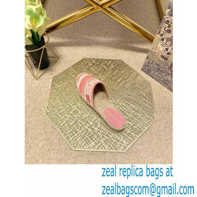 Dior Granville Espadrilles Mules In D-Stripes Embroidered Cotton Pink 2021