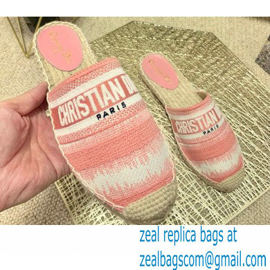 Dior Granville Espadrilles Mules In D-Stripes Embroidered Cotton Pink 2021 - Click Image to Close