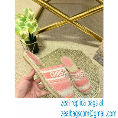 Dior Granville Espadrilles Mules In D-Stripes Embroidered Cotton Pink 2021 - Click Image to Close