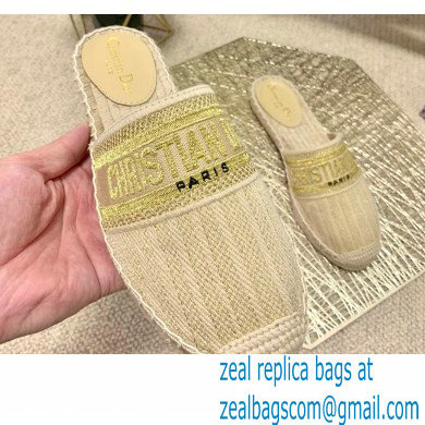 Dior Granville Espadrilles Mules In Stripes Embroidered Cotton Beige 2021 - Click Image to Close