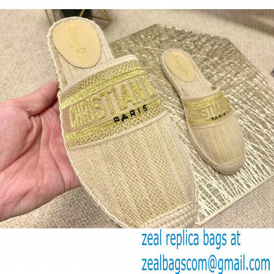 Dior Granville Espadrilles Mules In Stripes Embroidered Cotton Beige 2021