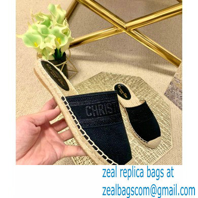 Dior Granville Espadrilles Mules In Stripes Embroidered Cotton Black 2021