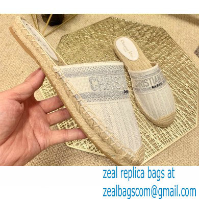 Dior Granville Espadrilles Mules In Stripes Embroidered Cotton White 2021 - Click Image to Close