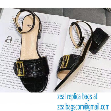 Fendi Crocodile-embossed Leather Promenade Sandals Black with FF Baguette Buckle 2021