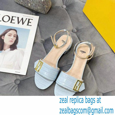 Fendi Crocodile-embossed Leather Promenade Sandals Light Blue with FF Baguette Buckle 2021 - Click Image to Close