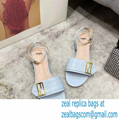 Fendi Crocodile-embossed Leather Promenade Sandals Light Blue with FF Baguette Buckle 2021 - Click Image to Close