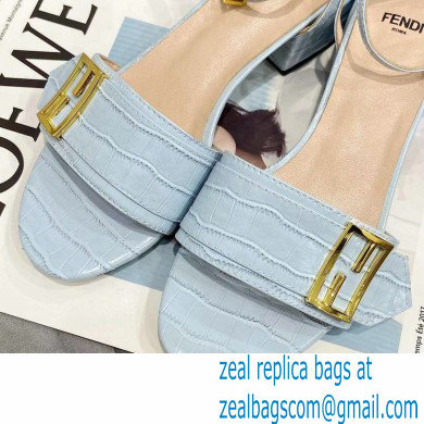 Fendi Crocodile-embossed Leather Promenade Sandals Light Blue with FF Baguette Buckle 2021 - Click Image to Close