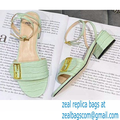 Fendi Crocodile-embossed Leather Promenade Sandals Light Green with FF Baguette Buckle 2021