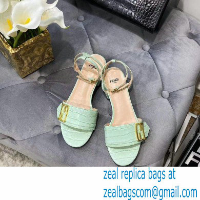 Fendi Crocodile-embossed Leather Promenade Sandals Light Green with FF Baguette Buckle 2021