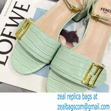 Fendi Crocodile-embossed Leather Promenade Sandals Light Green with FF Baguette Buckle 2021 - Click Image to Close