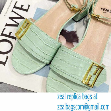 Fendi Crocodile-embossed Leather Promenade Sandals Light Green with FF Baguette Buckle 2021