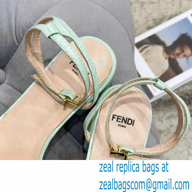 Fendi Crocodile-embossed Leather Promenade Sandals Light Green with FF Baguette Buckle 2021