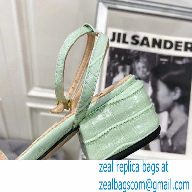 Fendi Crocodile-embossed Leather Promenade Sandals Light Green with FF Baguette Buckle 2021