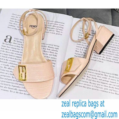 Fendi Crocodile-embossed Leather Promenade Sandals Light Pink with FF Baguette Buckle 2021