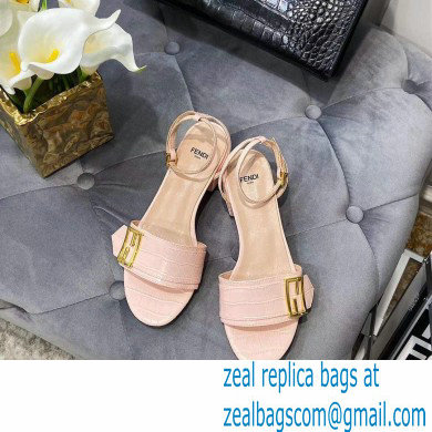 Fendi Crocodile-embossed Leather Promenade Sandals Light Pink with FF Baguette Buckle 2021