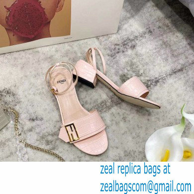 Fendi Crocodile-embossed Leather Promenade Sandals Light Pink with FF Baguette Buckle 2021 - Click Image to Close