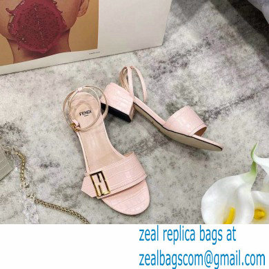 Fendi Crocodile-embossed Leather Promenade Sandals Light Pink with FF Baguette Buckle 2021