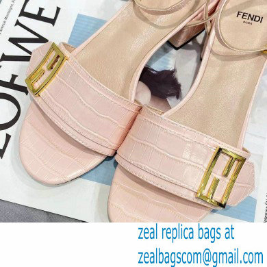 Fendi Crocodile-embossed Leather Promenade Sandals Light Pink with FF Baguette Buckle 2021